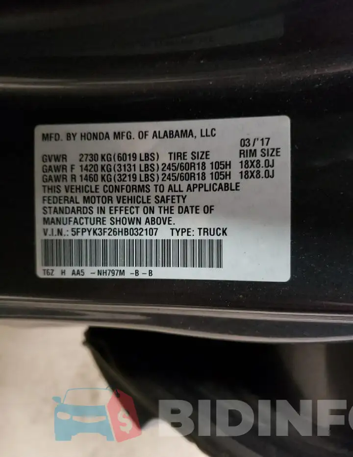 5FPYK3F26HB032107 Photo# 12