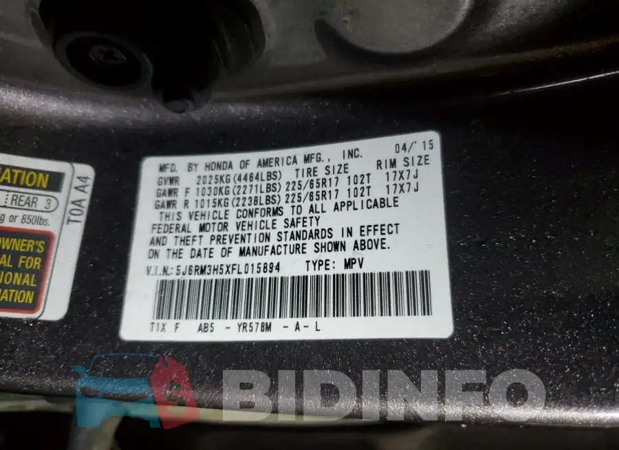 5J6RM3H5XFL015894 Photo# 13