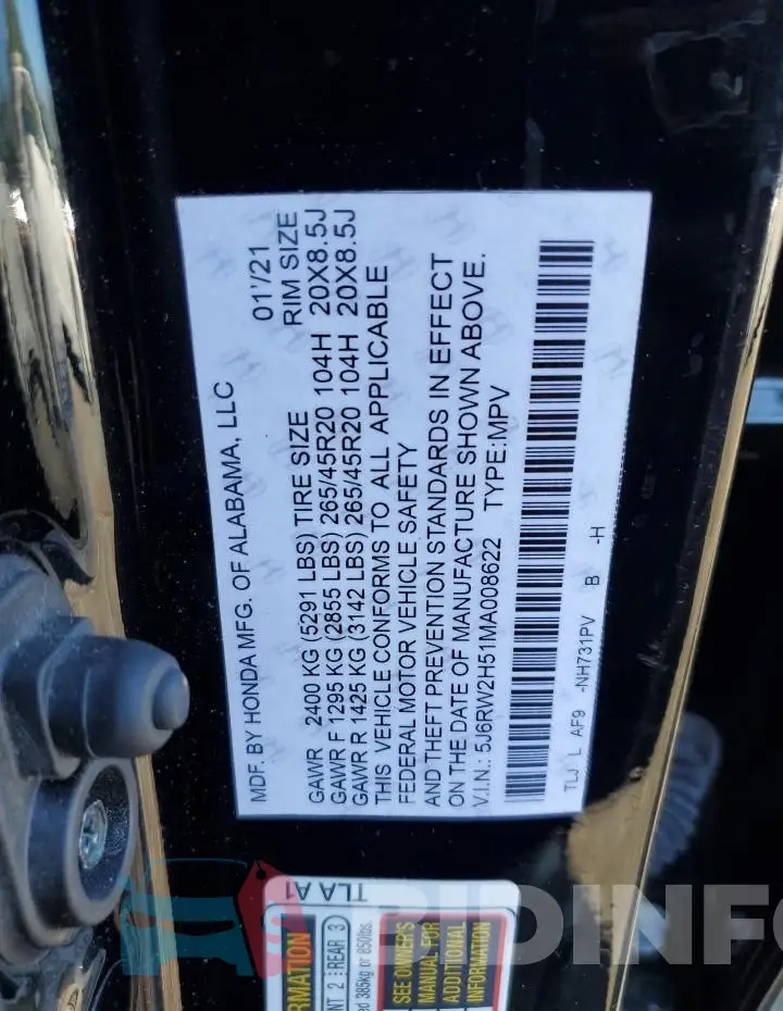 5J6RW2H51MA008622 Photo# 12