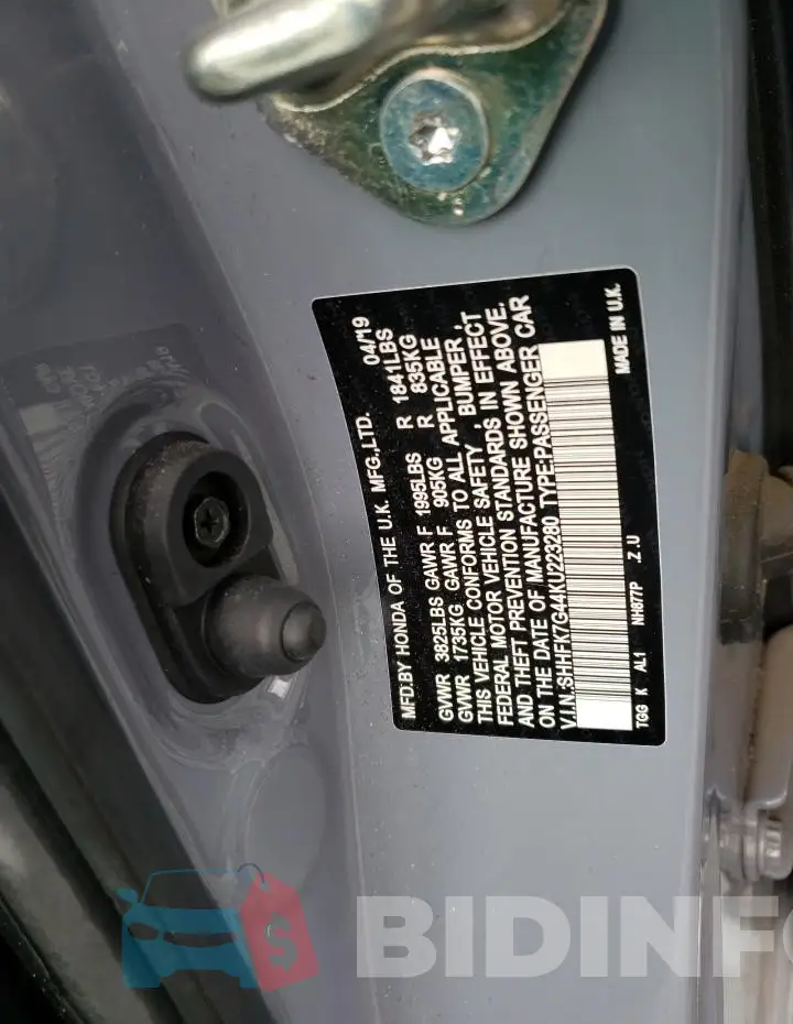 SHHFK7G44KU223280 Photo# 12
