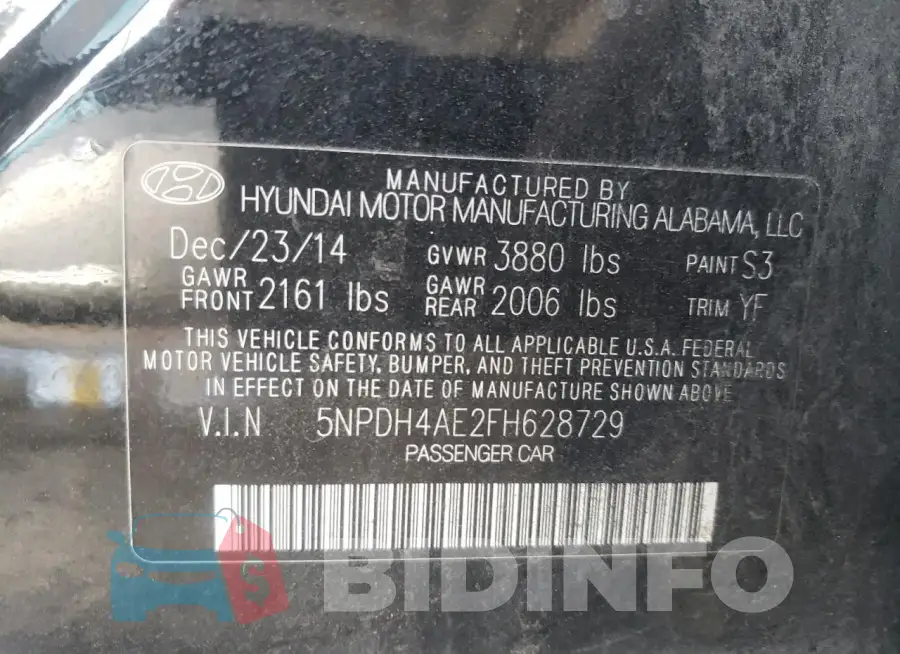5NPDH4AE2FH628729 Photo# 13