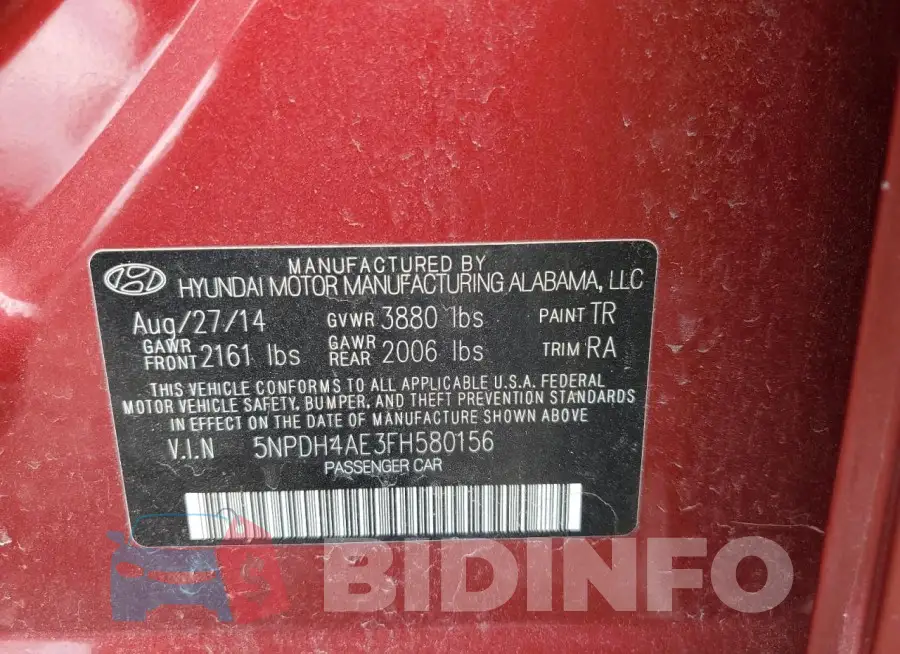5NPDH4AE3FH580156 Photo# 12