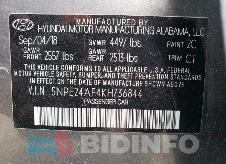 5NPE24AF4KH736844 Photo# 13