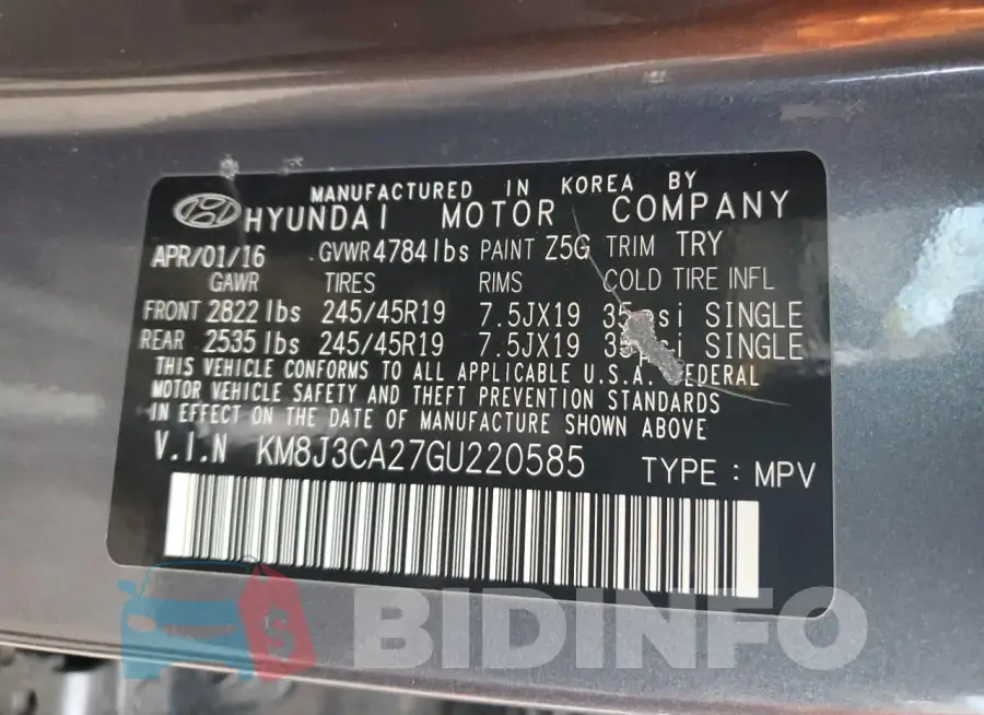 KM8J3CA27GU220585 Photo# 12