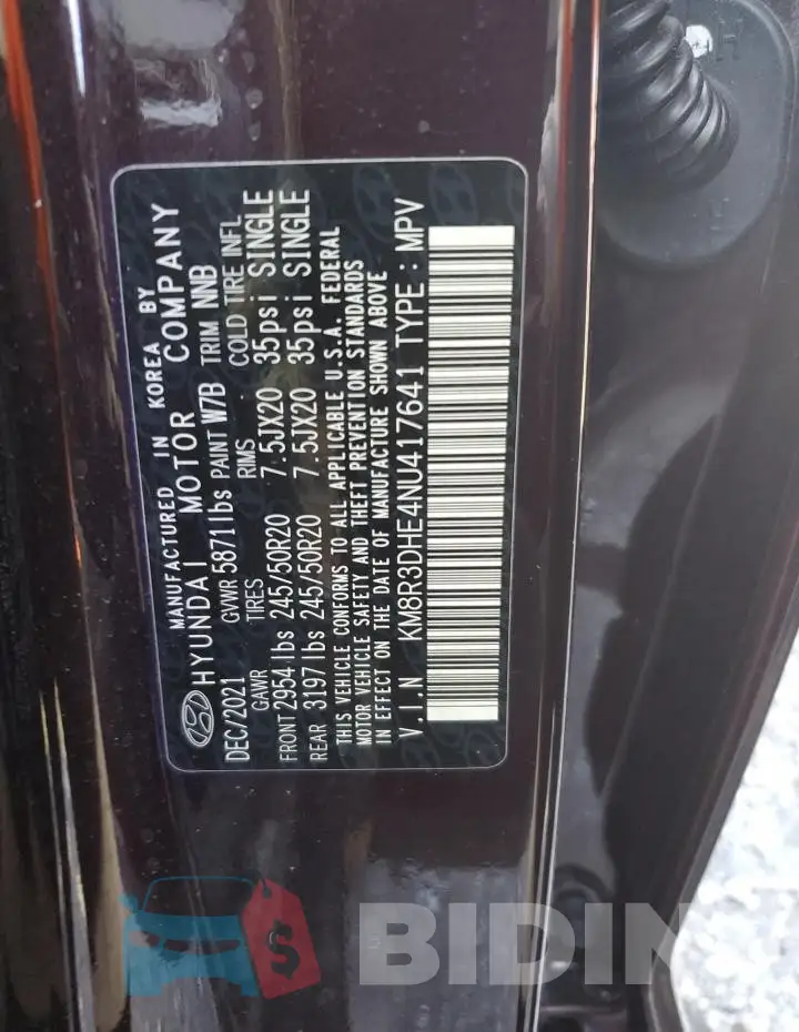 KM8R3DHE4NU417641 Photo# 12