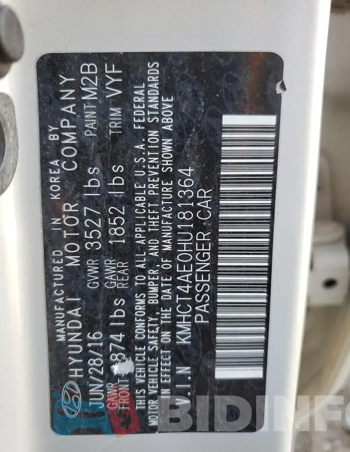 KMHCT4AE0HU181364 Photo# 12