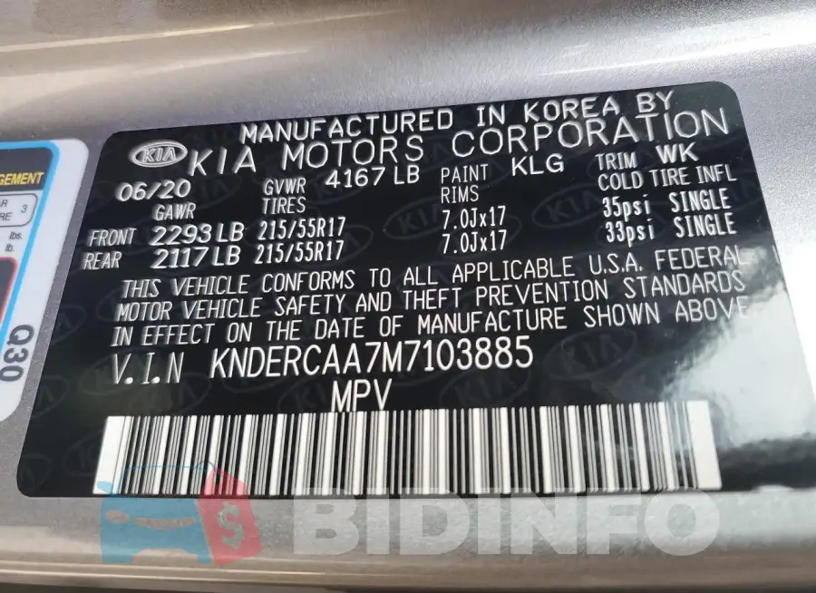 KNDERCAA7M7103885 Photo# 13