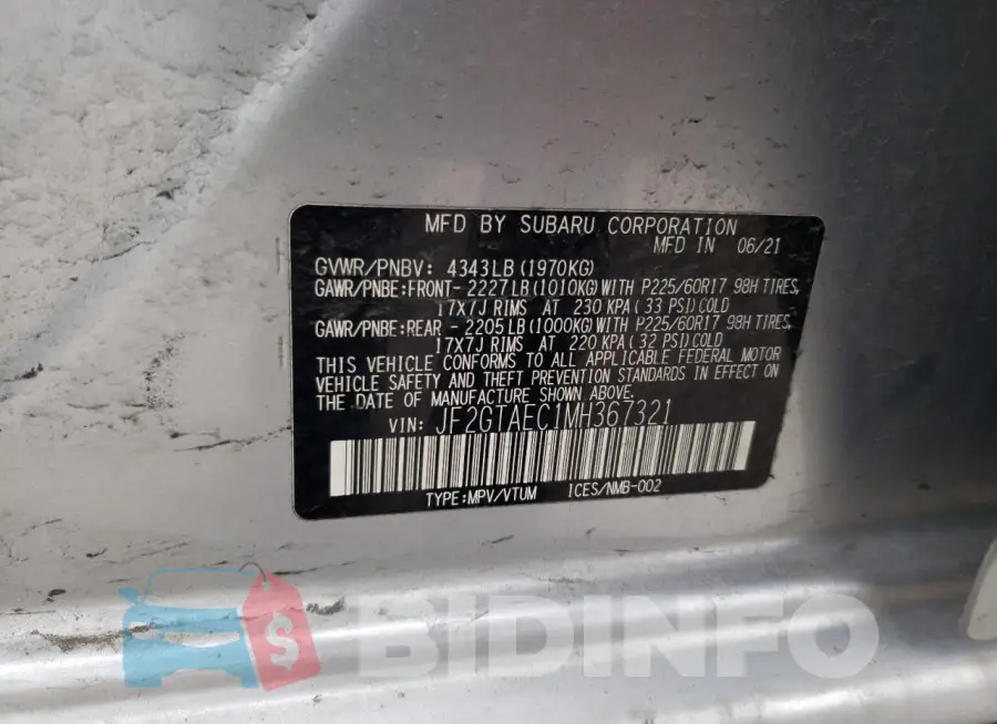 JF2GTAEC1MH367321 Photo# 13