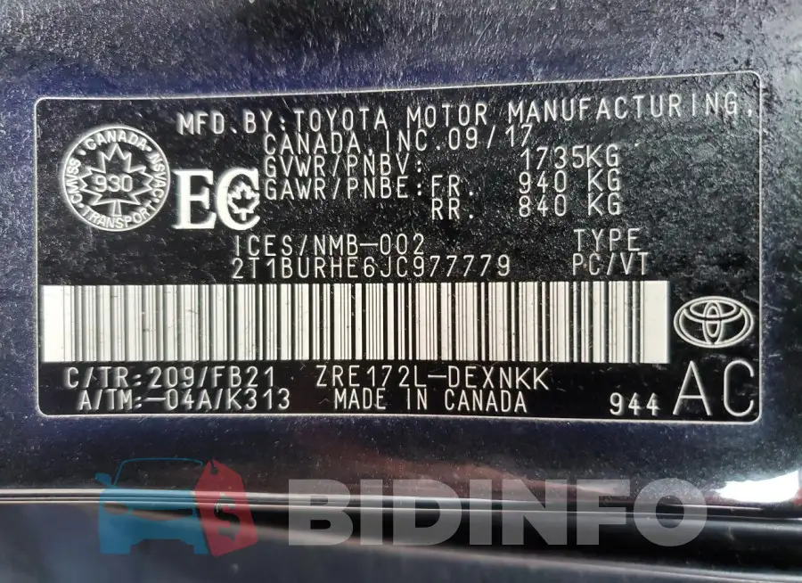 2T1BURHE6JC977779 Photo# 12