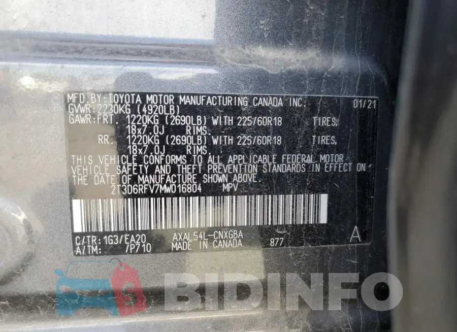 2T3D6RFV7MW016804 Photo# 12