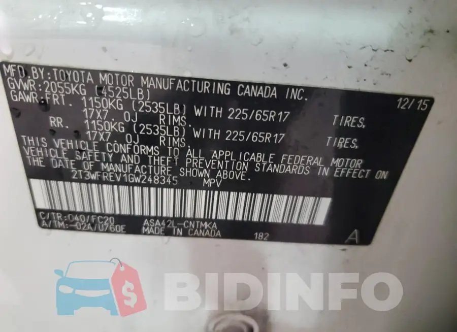 2T3WFREV1GW248345 Photo# 14