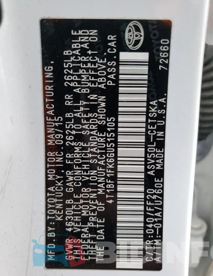 4T1BF1FK6GU515105 Photo# 12