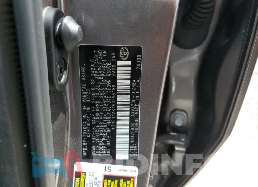 4T1C11AK1PU796188 Photo# 12