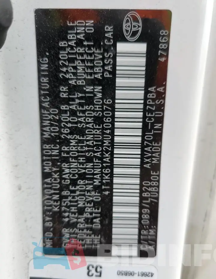 4T1K61AK2MU406076 Photo# 13