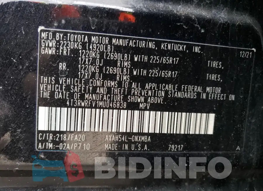 4T3RWRFV1MU046838 Photo# 13
