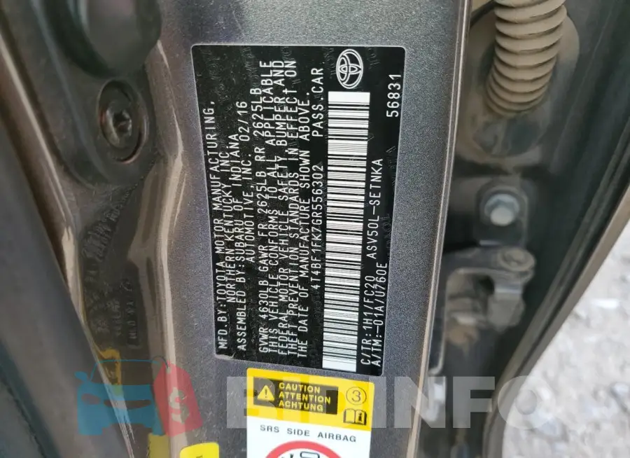 4T4BF1FK7GR556302 Photo# 12