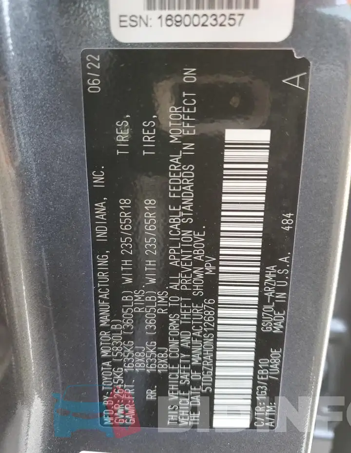 5TDGZRAH0NS126876 Photo# 13