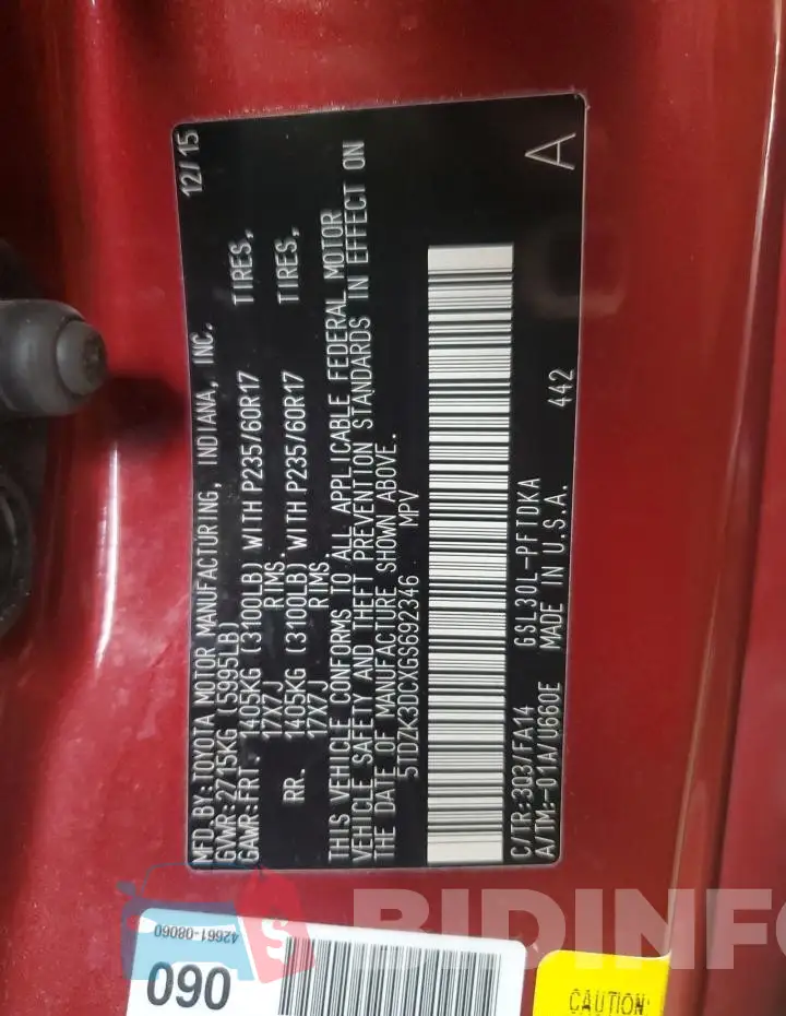 5TDZK3DCXGS692346 Photo# 13