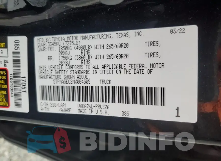 5TFNA5EC2NX004505 Photo# 12