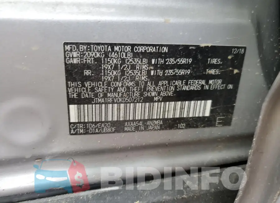 JTMA1RFV0KD507212 Photo# 12