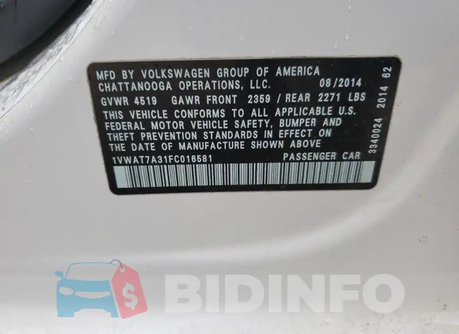 1VWAT7A31FC016581 Photo# 12