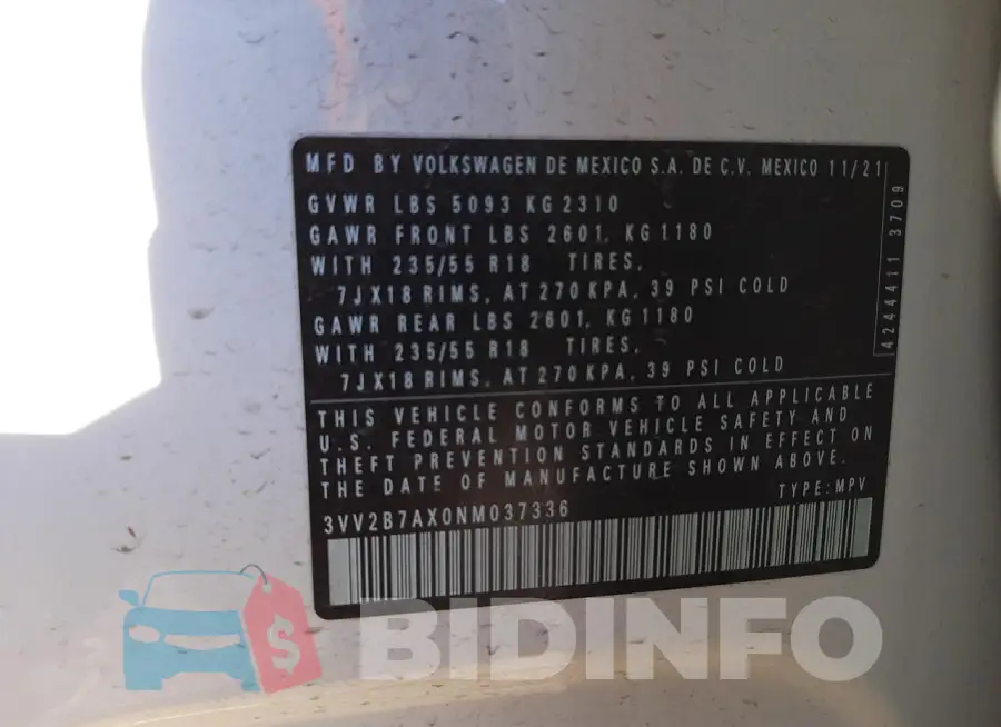 3VV2B7AX0NM037336 Photo# 14