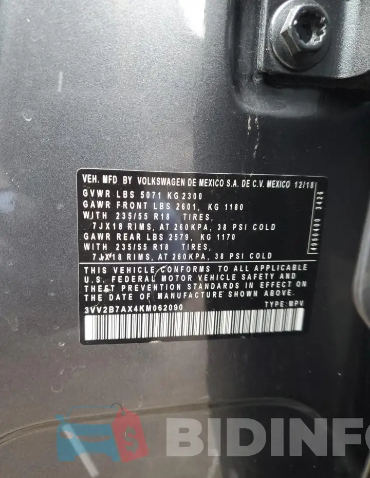 3VV2B7AX4KM062090 Photo# 13