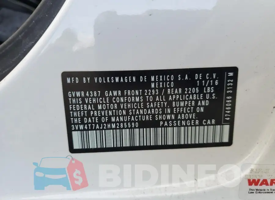 3VW4T7AJ2HM285590 Photo# 12