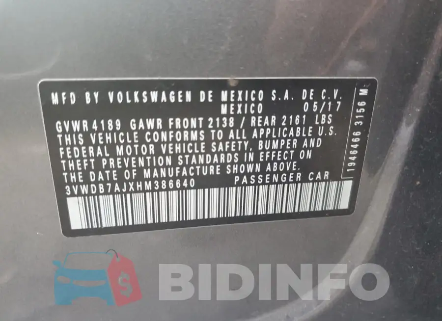 3VWDB7AJXHM386640 Photo# 12
