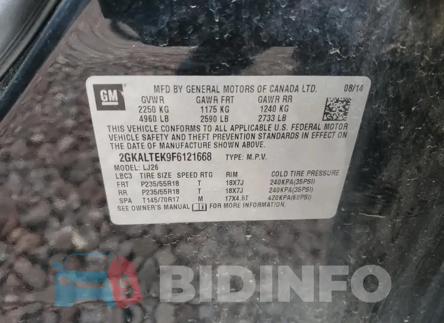 2GKALTEK9F6121668 Photo# 12