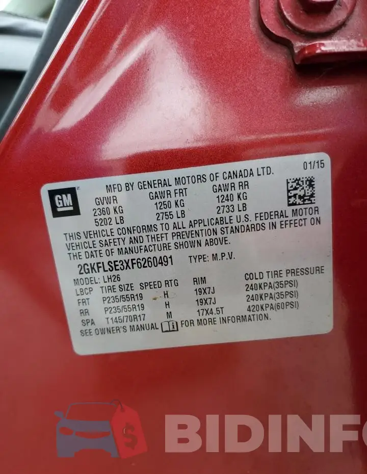 2GKFLSE3XF6260491 Photo# 12