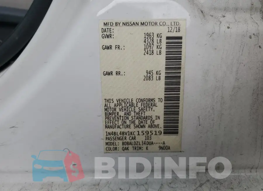 1N4BL4BV1KC159519 Photo# 13