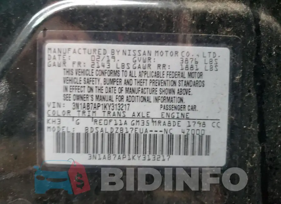 3N1AB7AP1KY313217 Photo# 12