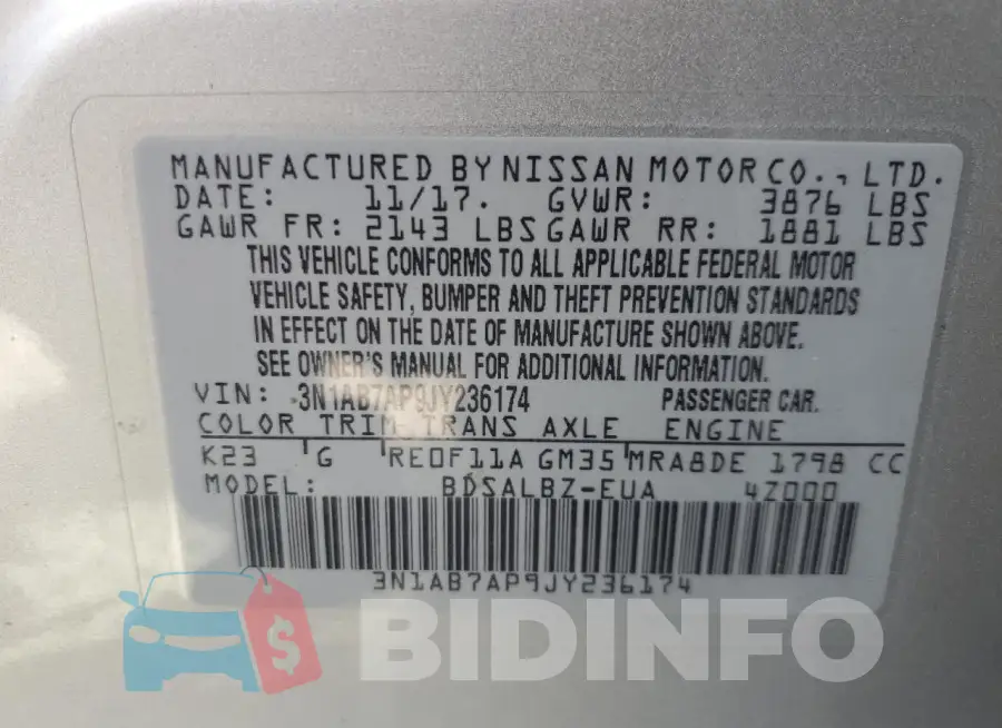 3N1AB7AP9JY236174 Photo# 12