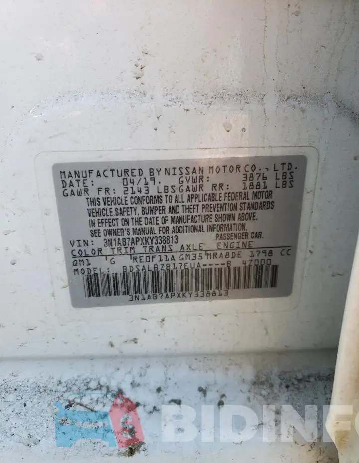 3N1AB7APXKY338813 Photo# 12