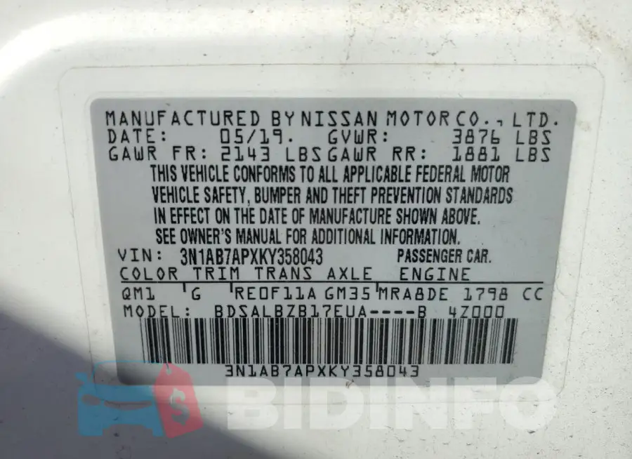 3N1AB7APXKY358043 Photo# 13