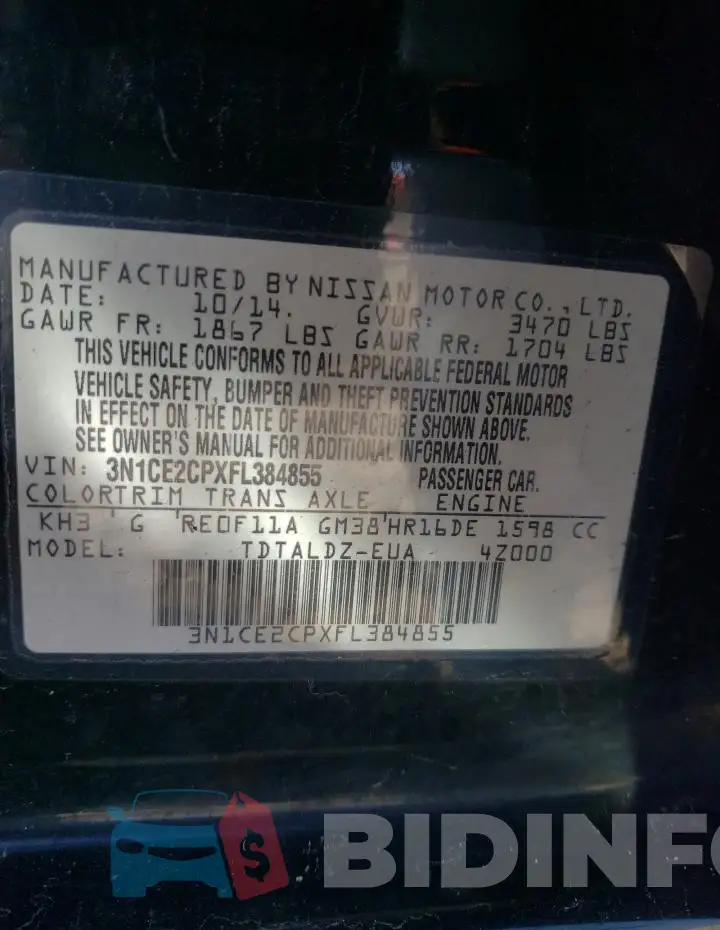 3N1CE2CPXFL384855 Photo# 13