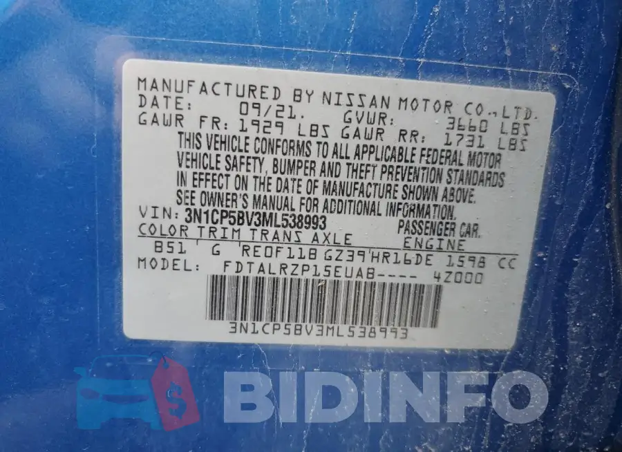 3N1CP5BV3ML538993 Photo# 13