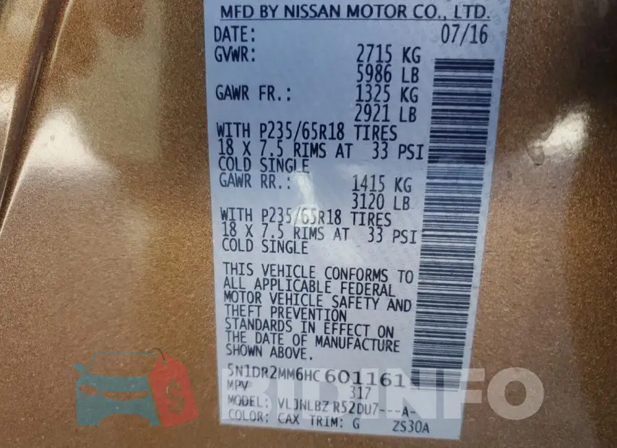 5N1DR2MM6HC601161 Photo# 14