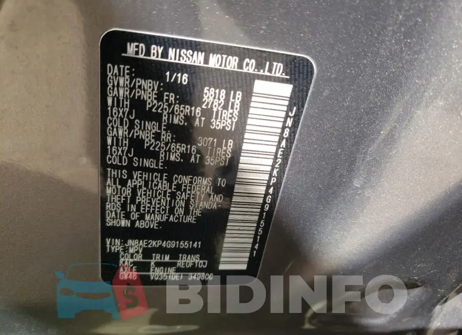 JN8AE2KP4G9155141 Photo# 14