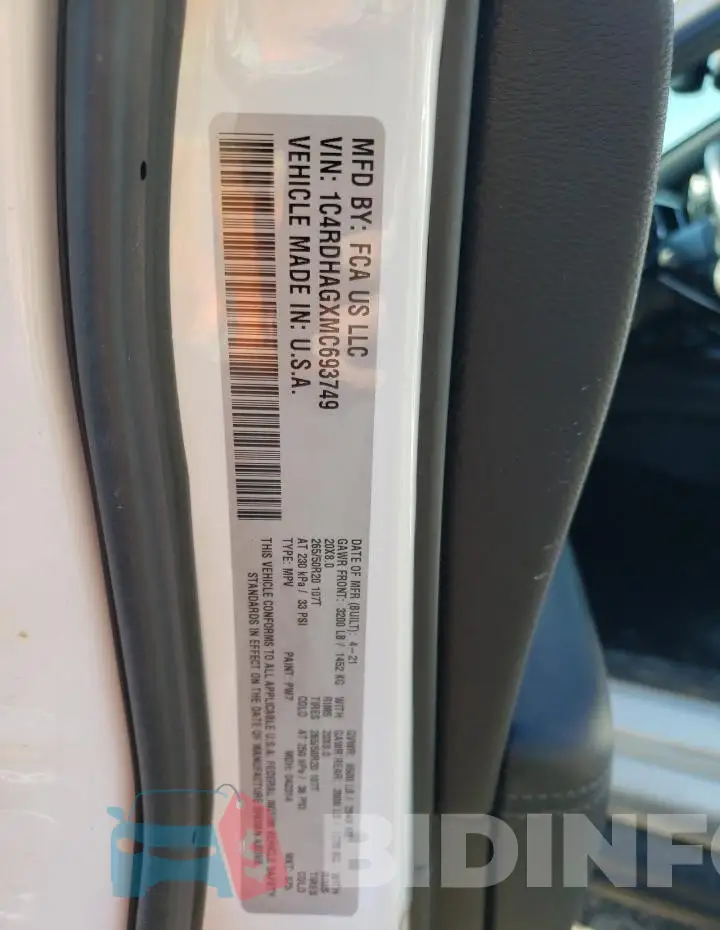 1C4RDHAGXMC693749 Photo# 13