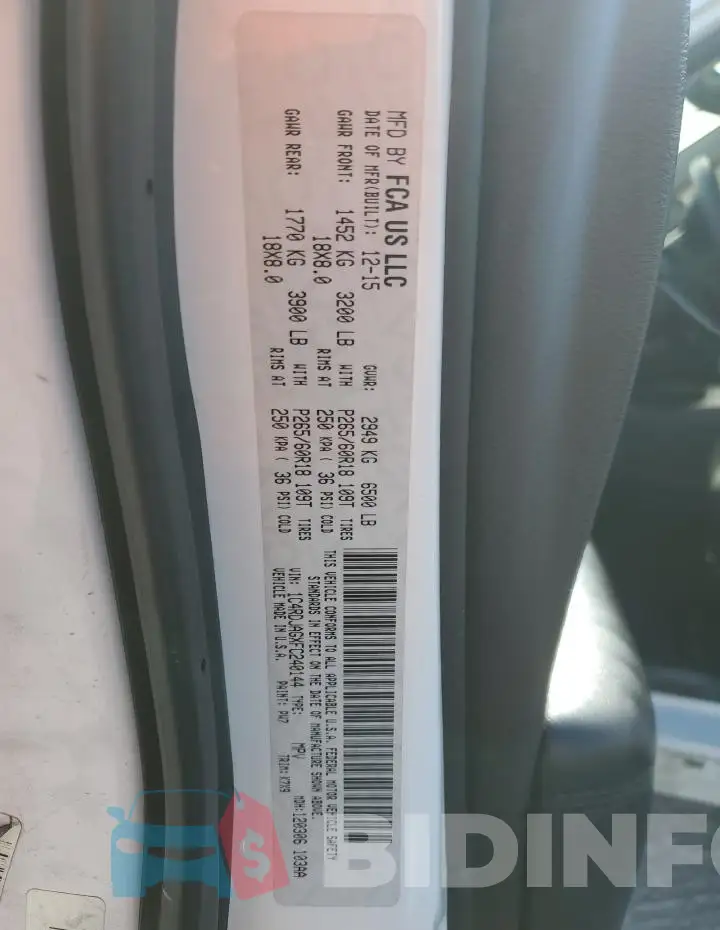 1C4RDJAGXFC240144 Photo# 13