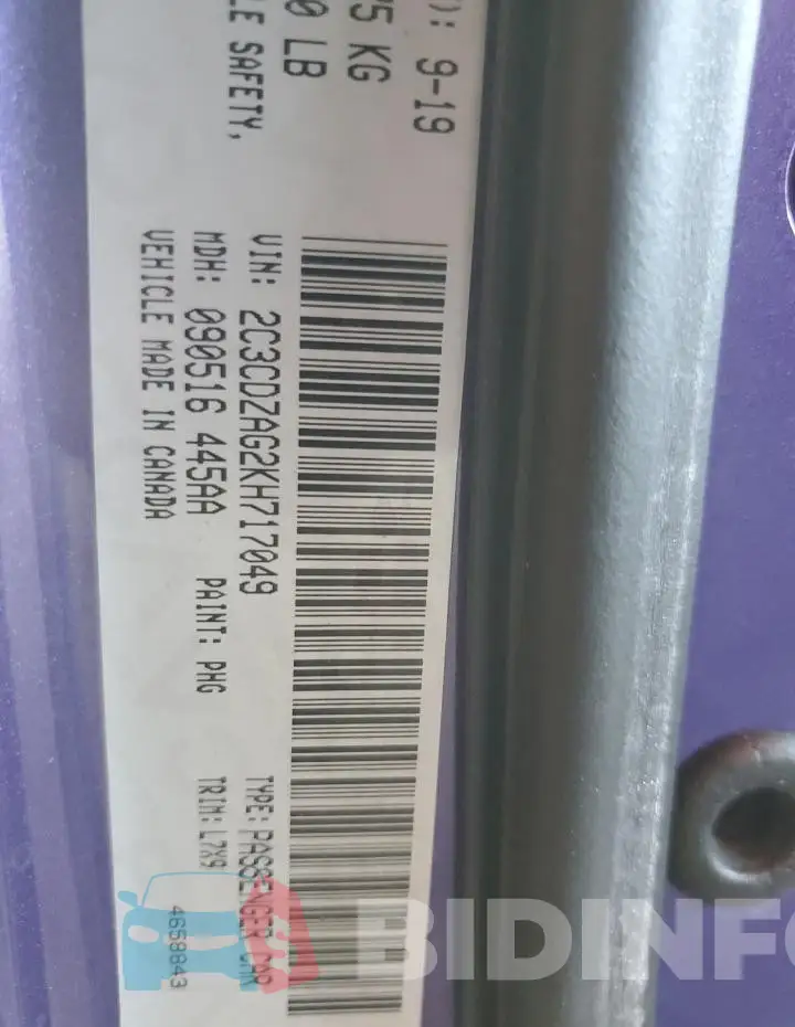 2C3CDZAG2KH717049 Photo# 12