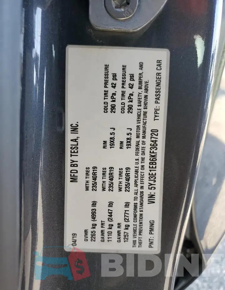 5YJ3E1EB6KF364720 Photo# 13