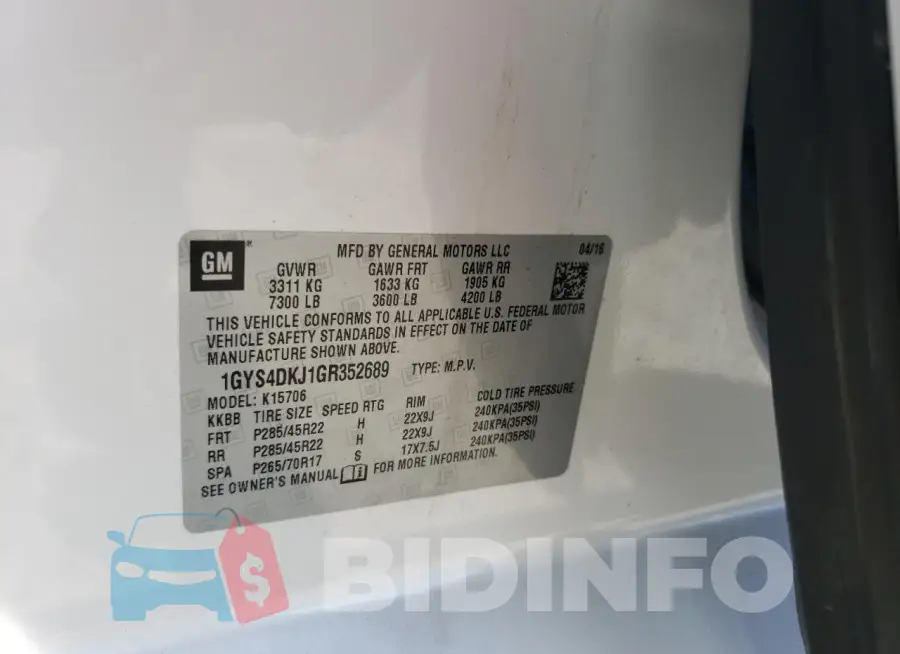 1GYS4DKJ1GR352689 Photo# 13