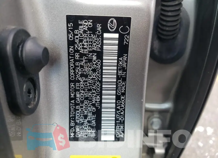 JTHBK1GG2F2202460 Photo# 13