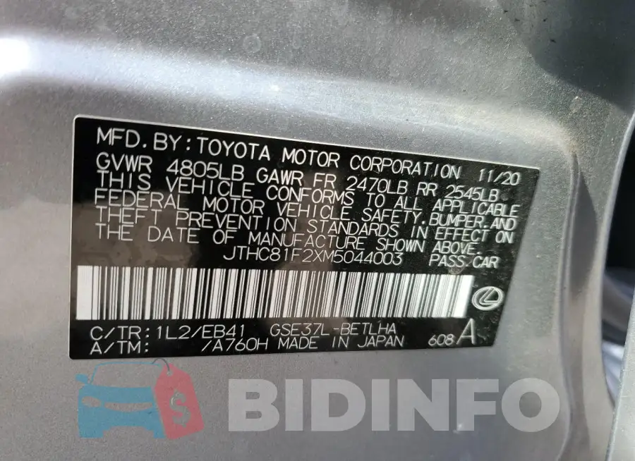 JTHC81F2XM5044003 Photo# 12