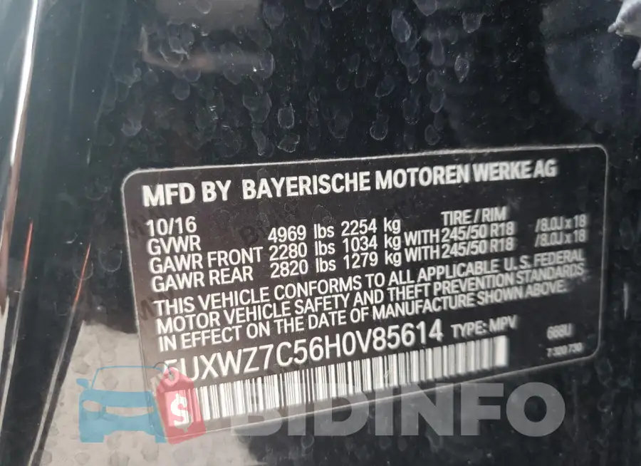 5UXWZ7C56H0V85614 Photo# 12