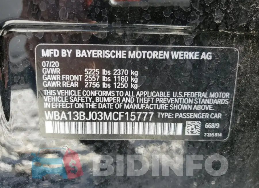 WBA13BJ03MCF15777 Photo# 13