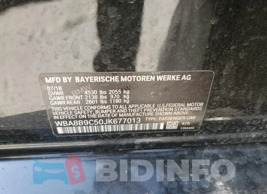 WBA8B9C50JK677013 Photo# 12